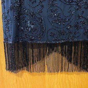 Black Beaded and Fringed evening dress